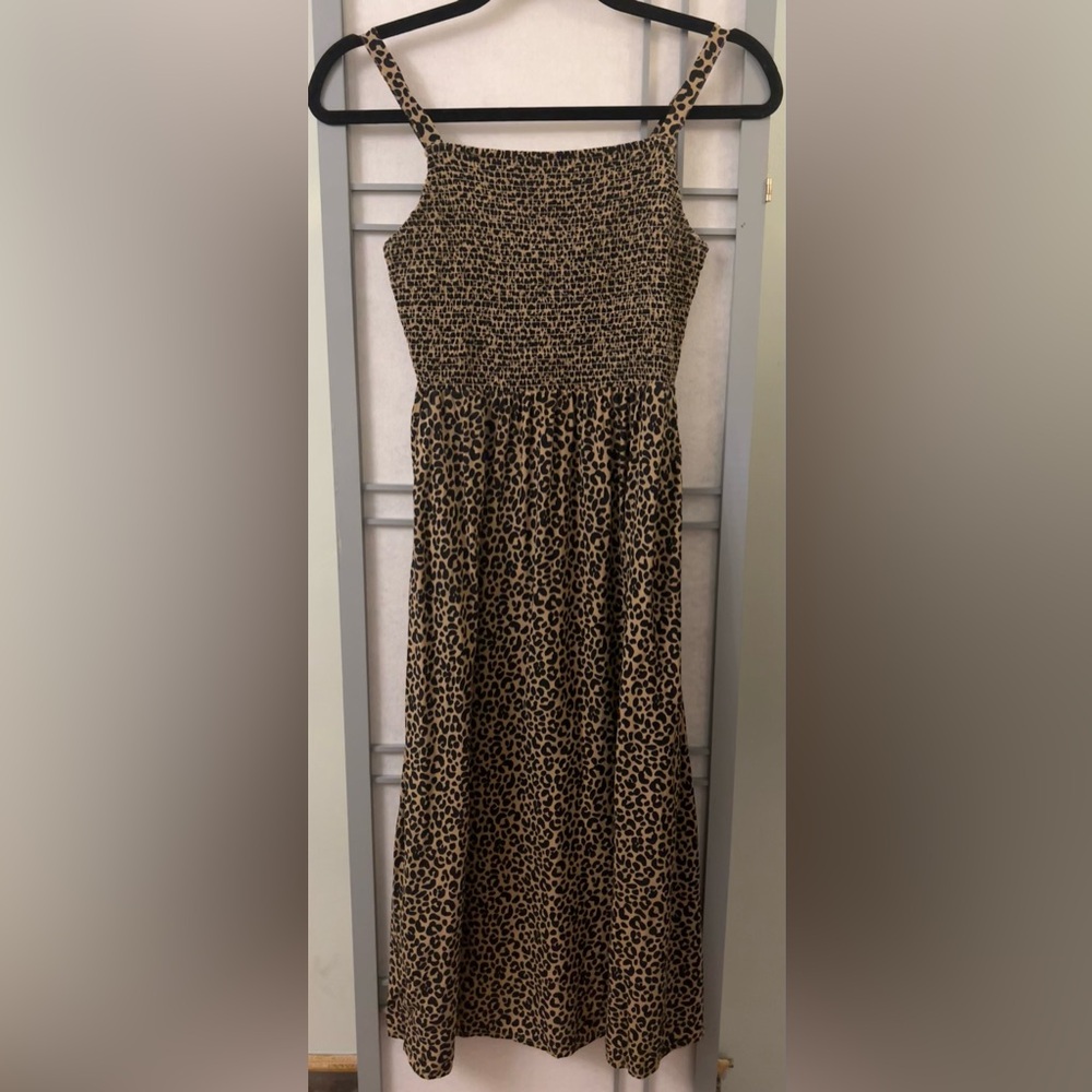 Old Navy Extra Small Dress Brown Animal Smocked Fit & Flare Brown Black Leopard